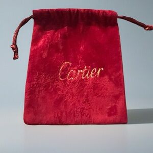 Vintage Cartier Luxurious Drawstring Red Velvet Pouch